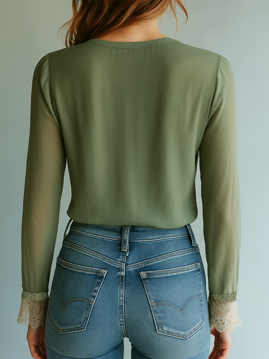 Camicetta in pizzo con stampa floreale da donna – Elegante top alla moda