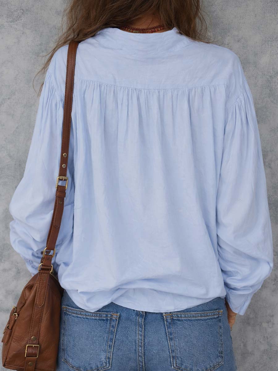 Blusa da donna in cotone con polsini a volant – Elegante e leggera a maniche lunghe