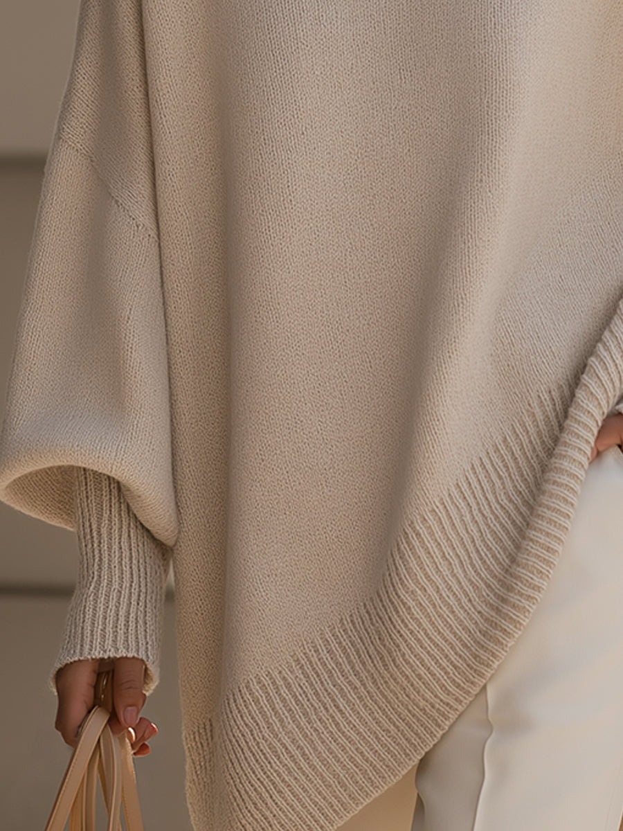 Elegante e raffinato maglione poncho in maglia da donna – Maglione lungo morbido e oversize