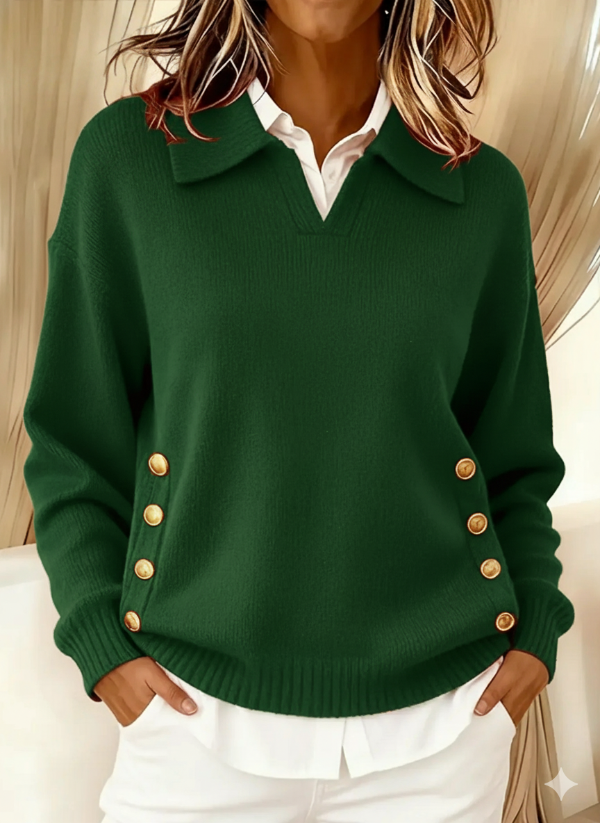 Maglione donna collo polo con bottoni - Semplice ed elegante
