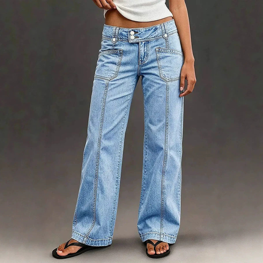 Jean femme à jambe large, délavage clair - Moderne et confortable