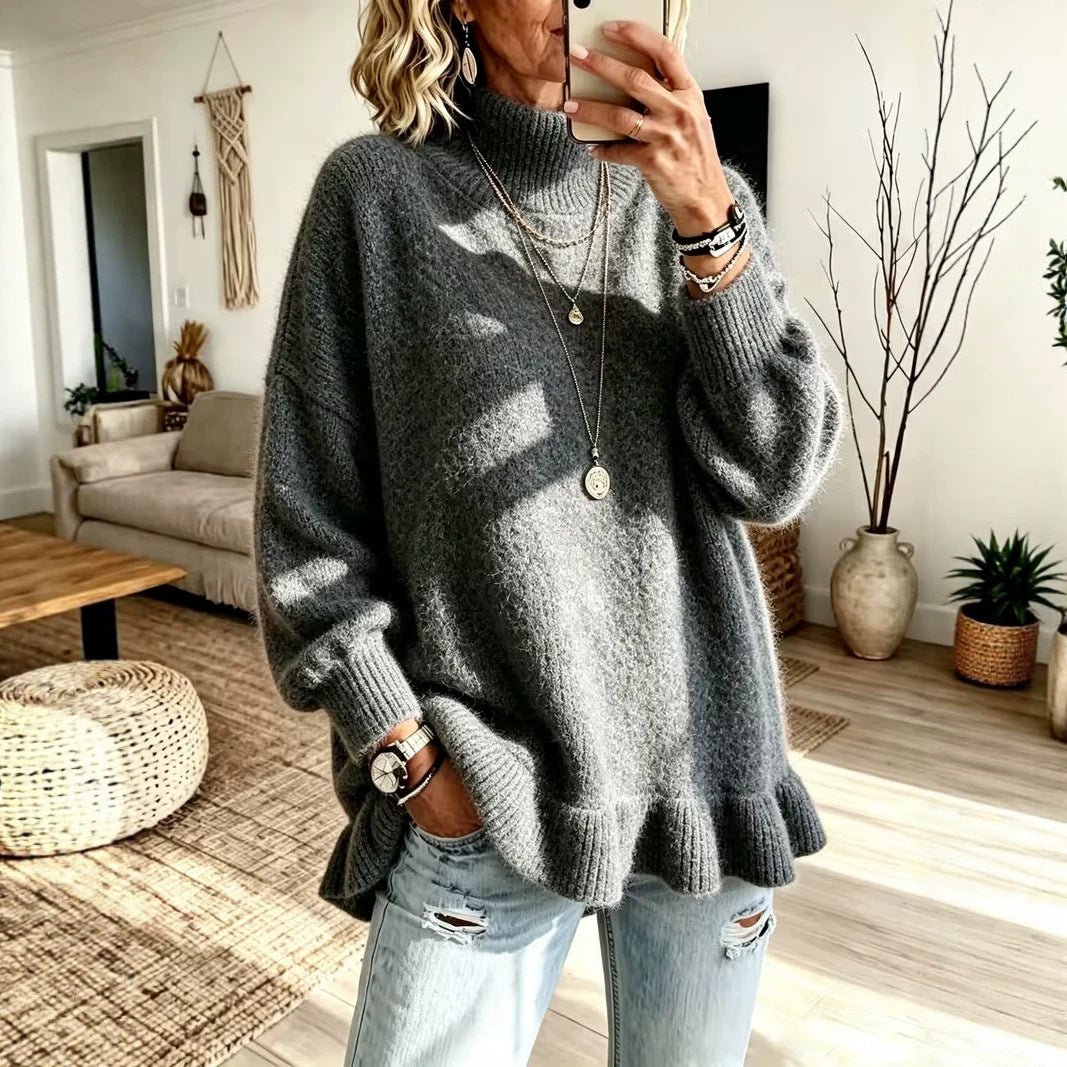 Maglione donna in maglia con bordo ondulato – Morbido e femminile