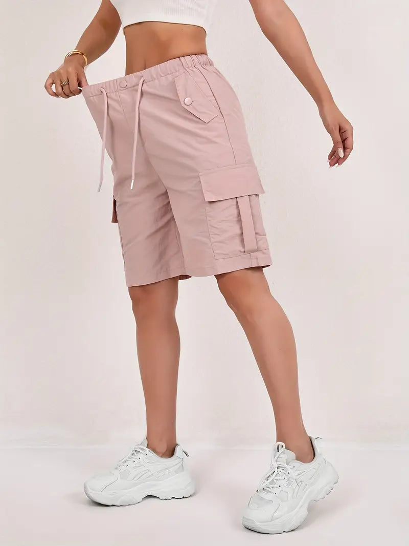Short cargo Via rosa cipria da donna con vita elasticizzata