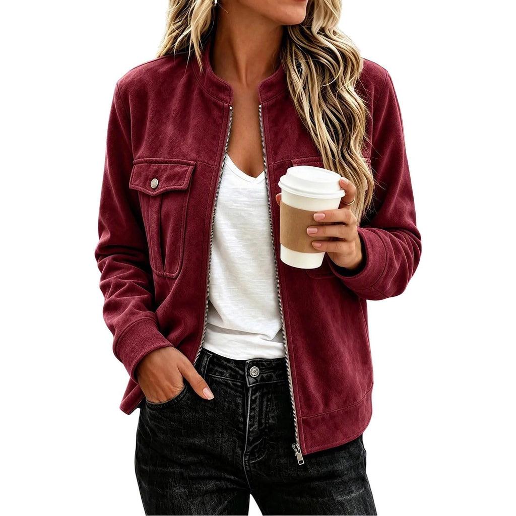 Giacca donna effetto camoscio con zip - Casual ed elegante