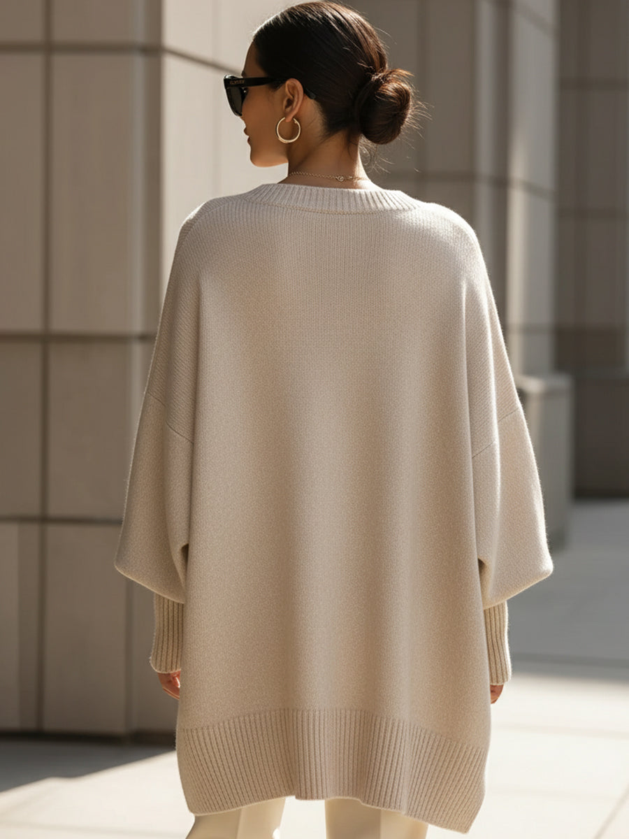 Elegante e raffinato maglione poncho in maglia da donna – Maglione lungo morbido e oversize