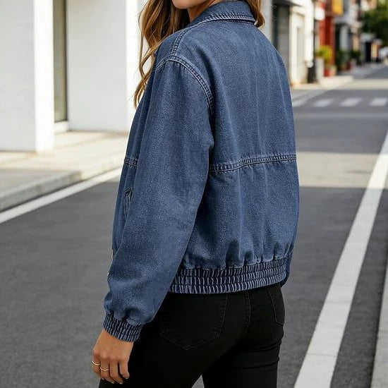 Giacca in Denim Retrò Unisex – Stile Vintage Casual con Revers e Zip
