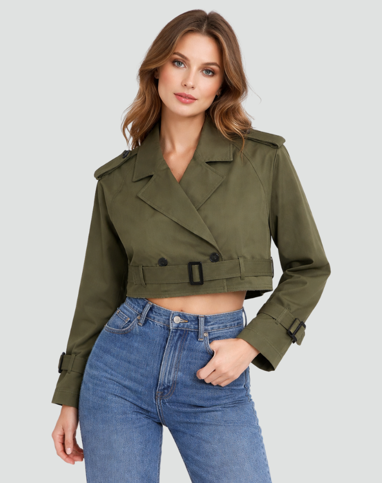 Trench-coat femme court en coton, coupe droite - Classique et polyvalent