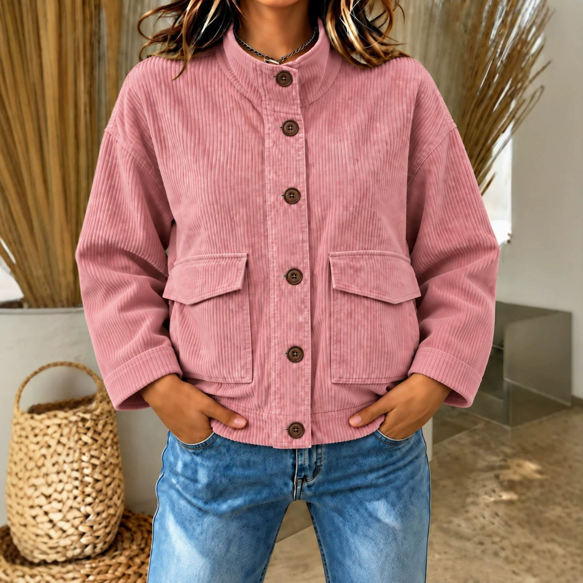 Women's corduroy shirt with pockets - Casual and practical