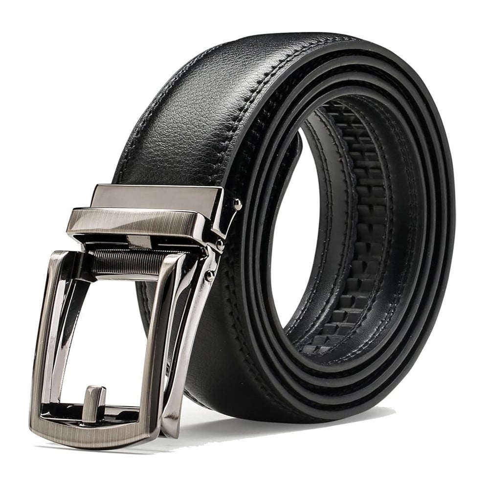 Cintura a cricchetto in pelle da uomo con chiusura a scatto – Stile casual e formale regolabile