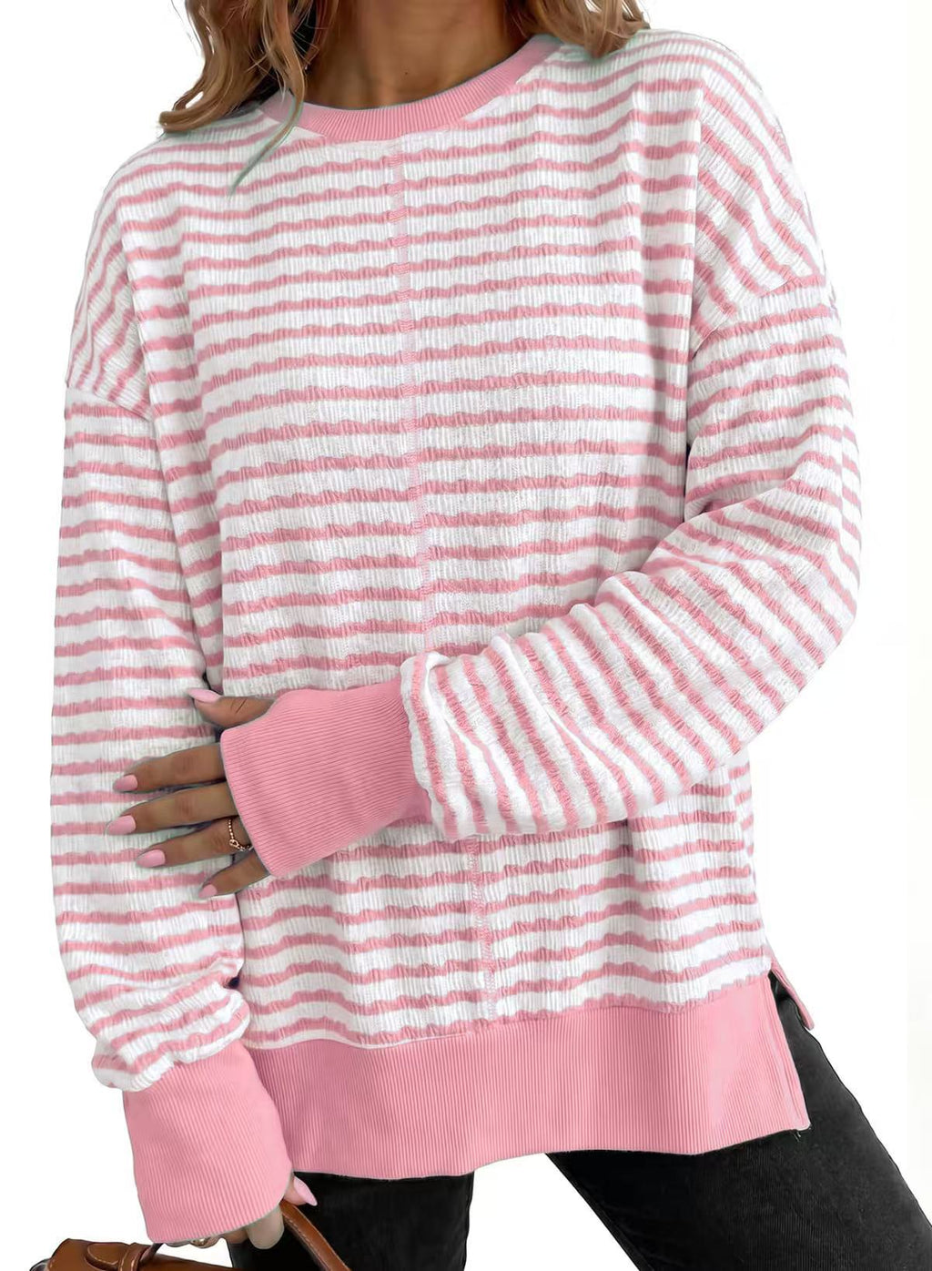 Jersey de rayas para mujer con aberturas - Informal y suave