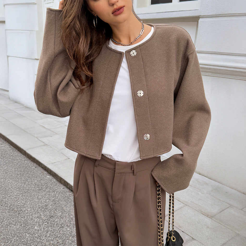 Giacca corta in misto lana premium da donna - Cappotto a maniche lunghe