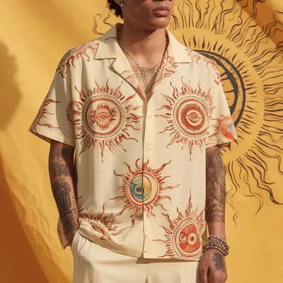 Camicia casual da uomo a maniche corte stampata – Top alla moda con bottoni