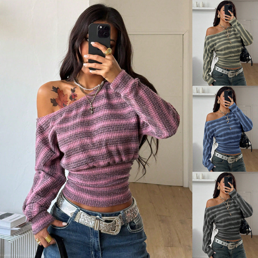 Haut rayé pour femme à col montant - Doux et simple