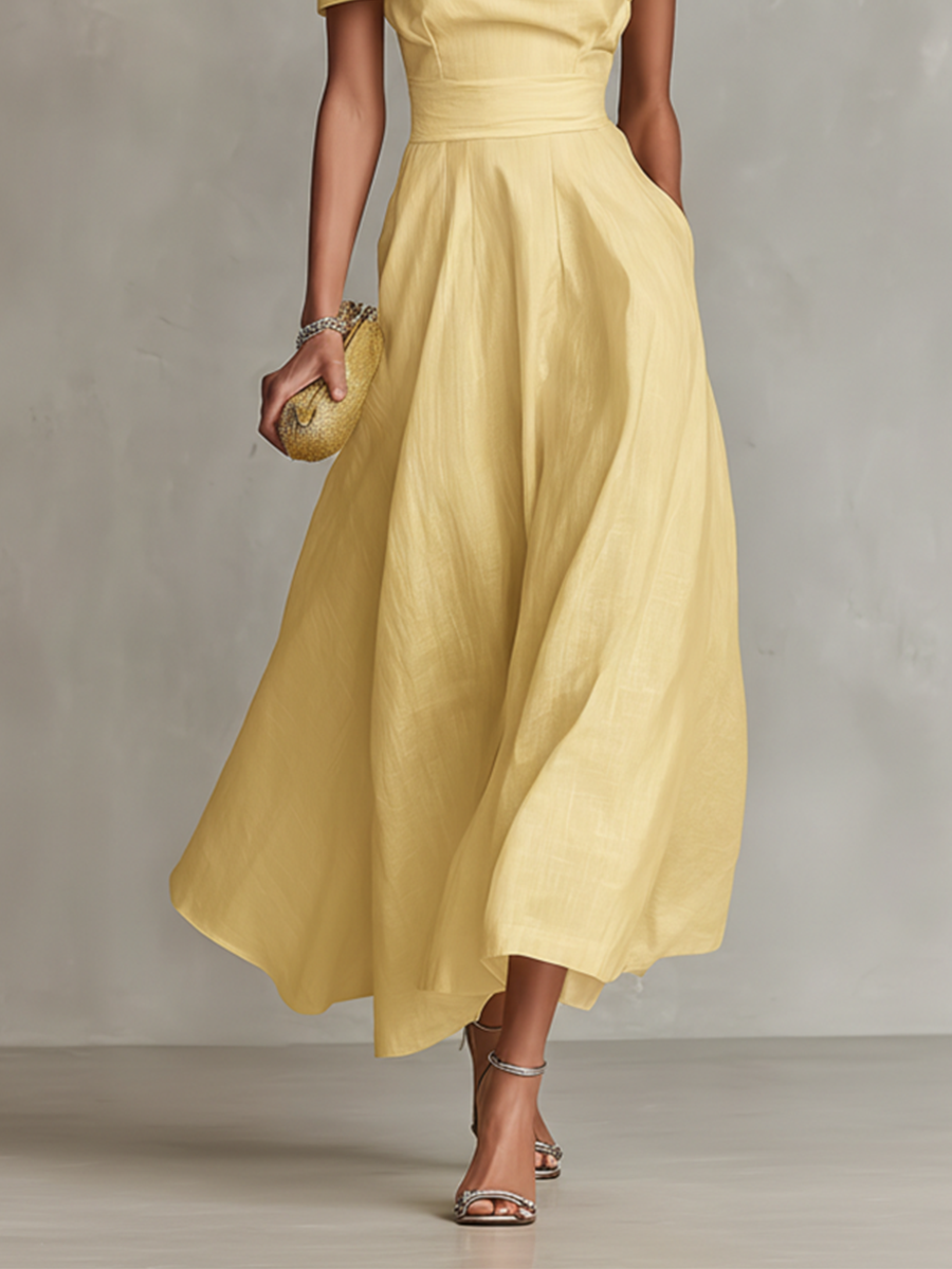 Abito in lino giallo monospalla da donna - Elegante e luminoso