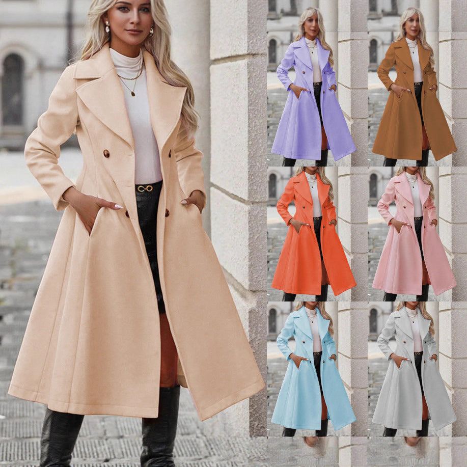 Trench lungo da donna doppiopetto con revers - Casual ed elegante