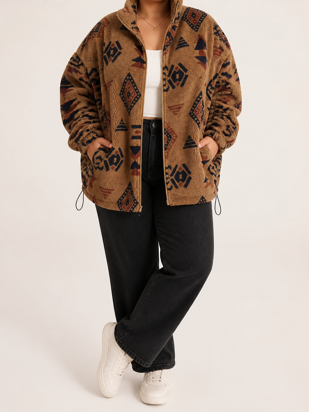 Blouson aviateur sherpa pour femme à motif aztèque - Chaud et tendance