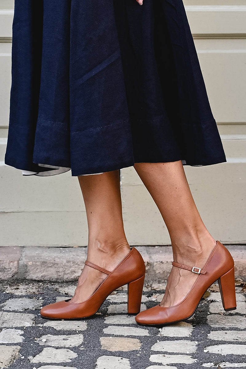 Scarpe con tacco largo da donna – Punta tonda e cinturino con fibbia