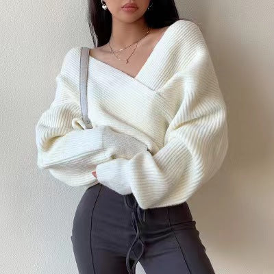 Maglione donna incrociato collo V spalle scoperte - Morbido e moderno