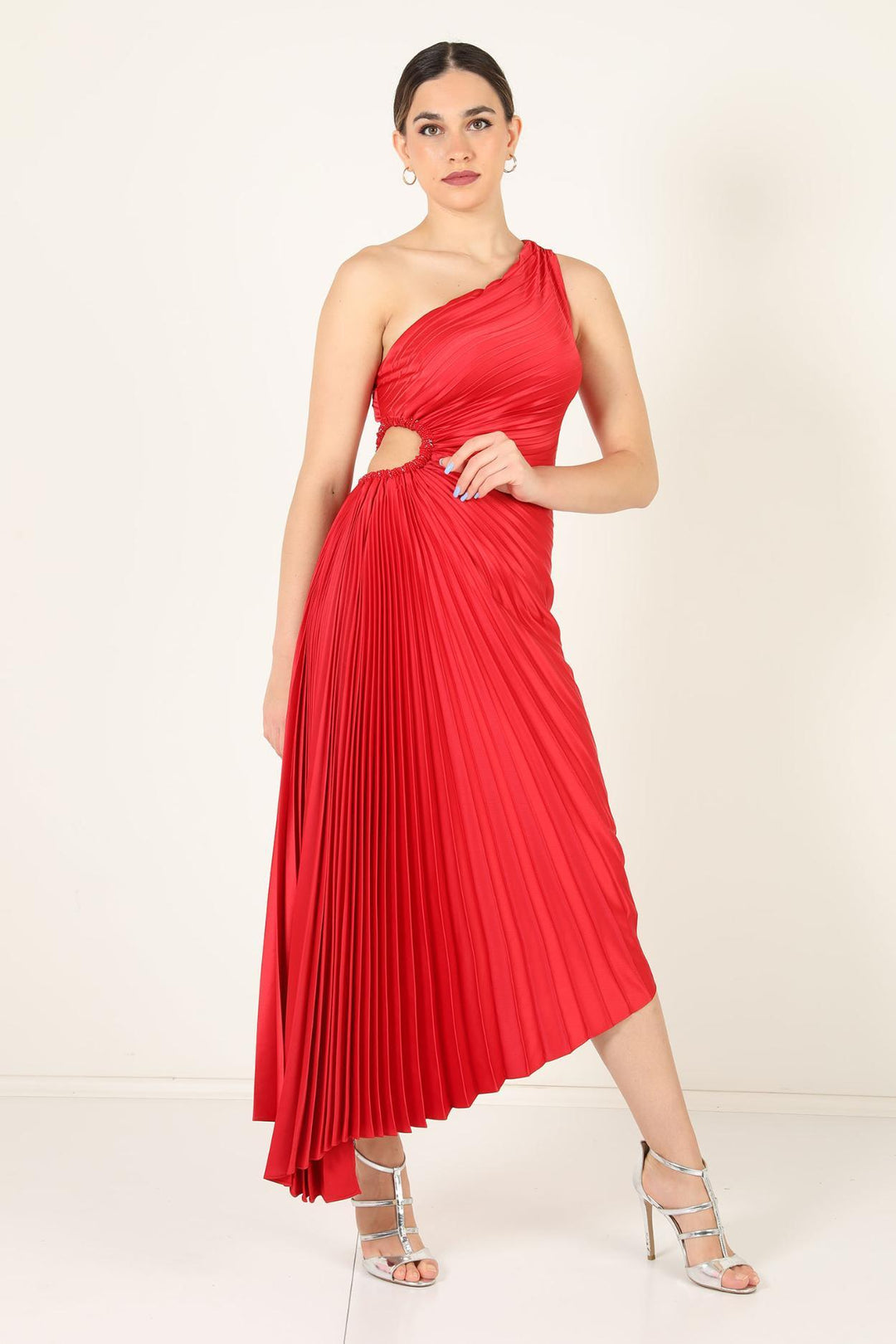 Abito maxi monospalla plissettato da donna - Elegante e fluido