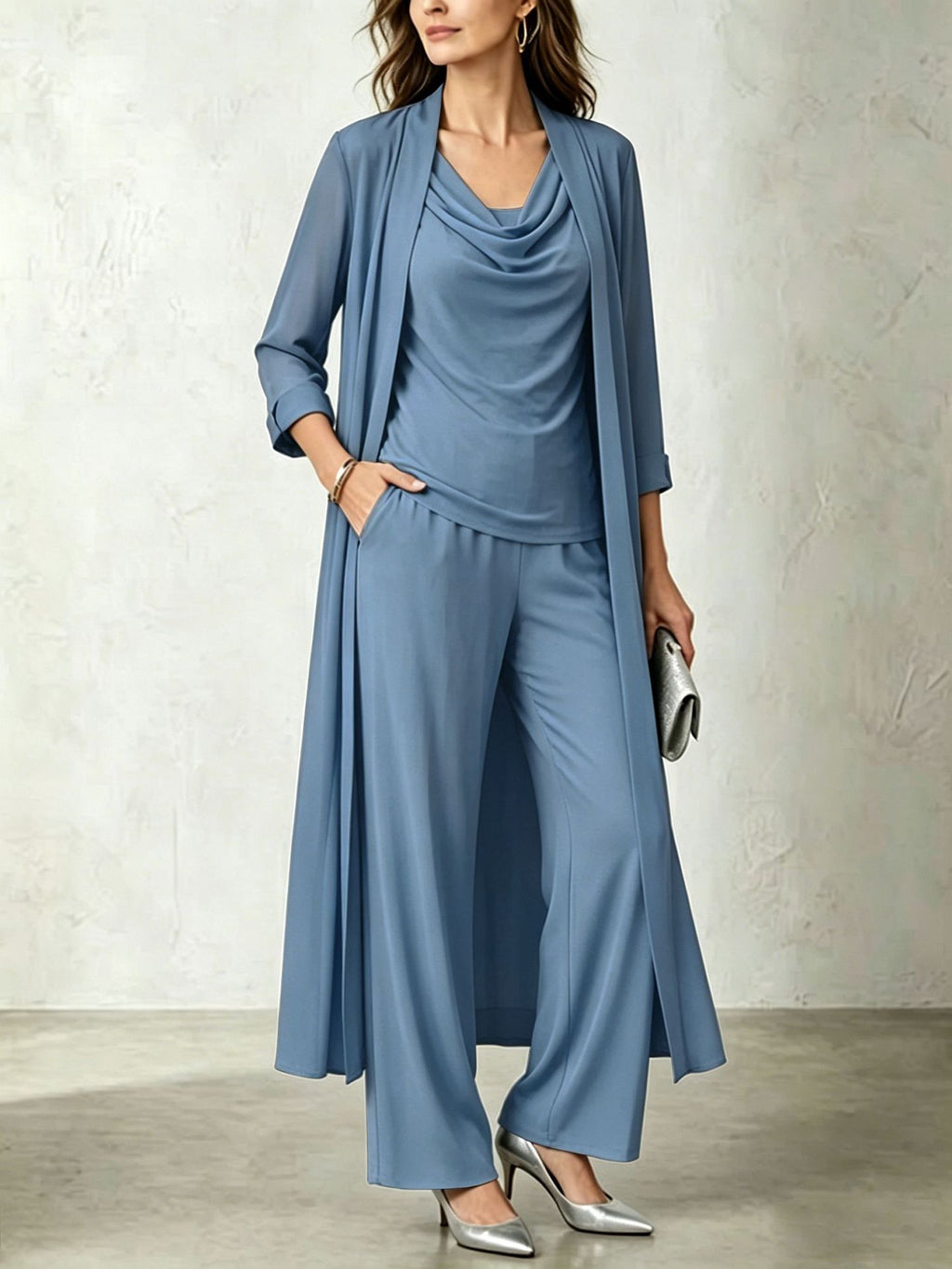 Set donna 3 pezzi con cardigan lungo e pantaloni