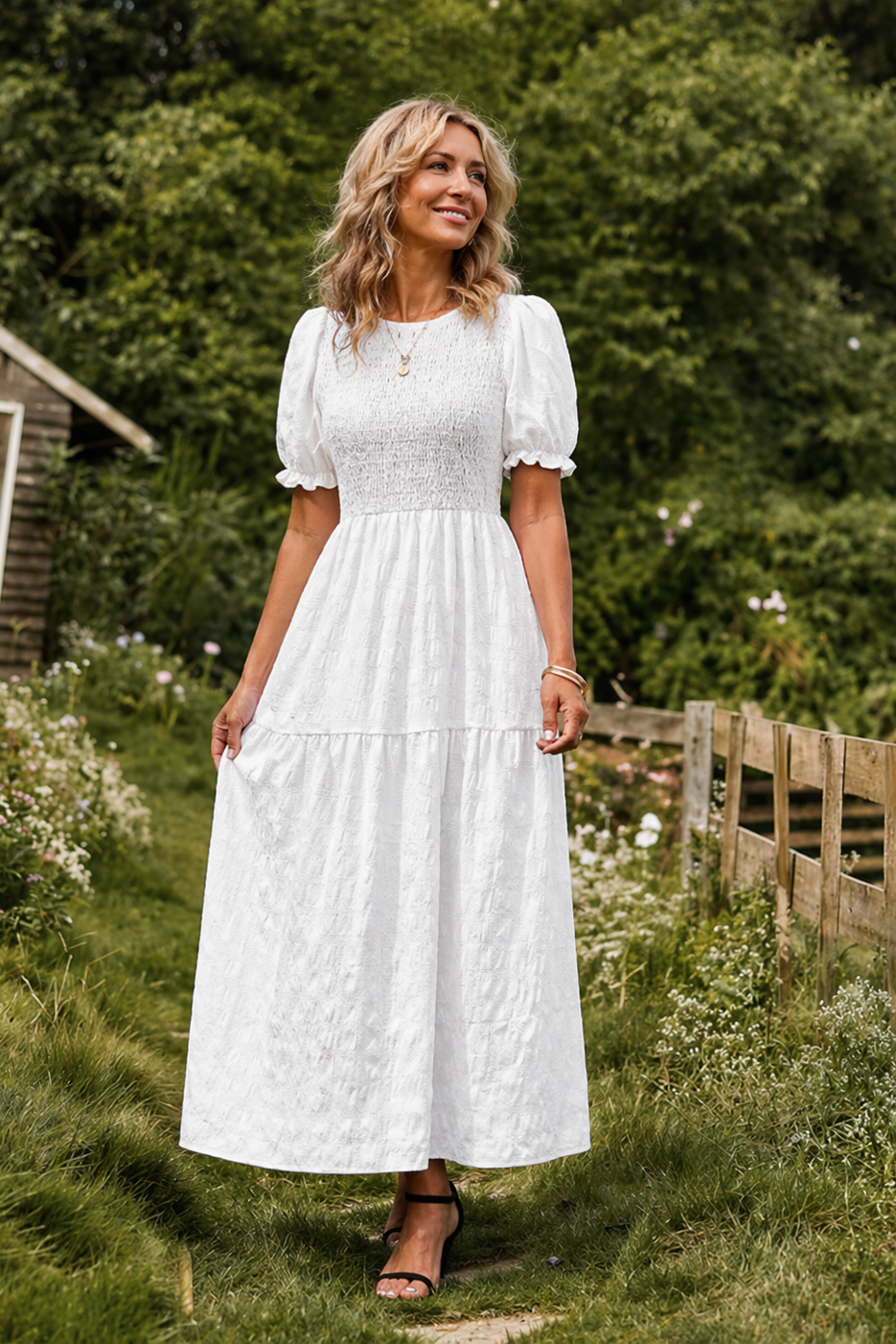 Abito maxi da donna con maniche a sbuffo – Stile elegante e femminile