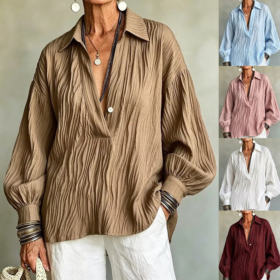 Chemise pour femme à col V et manches longues - Légère et élégante