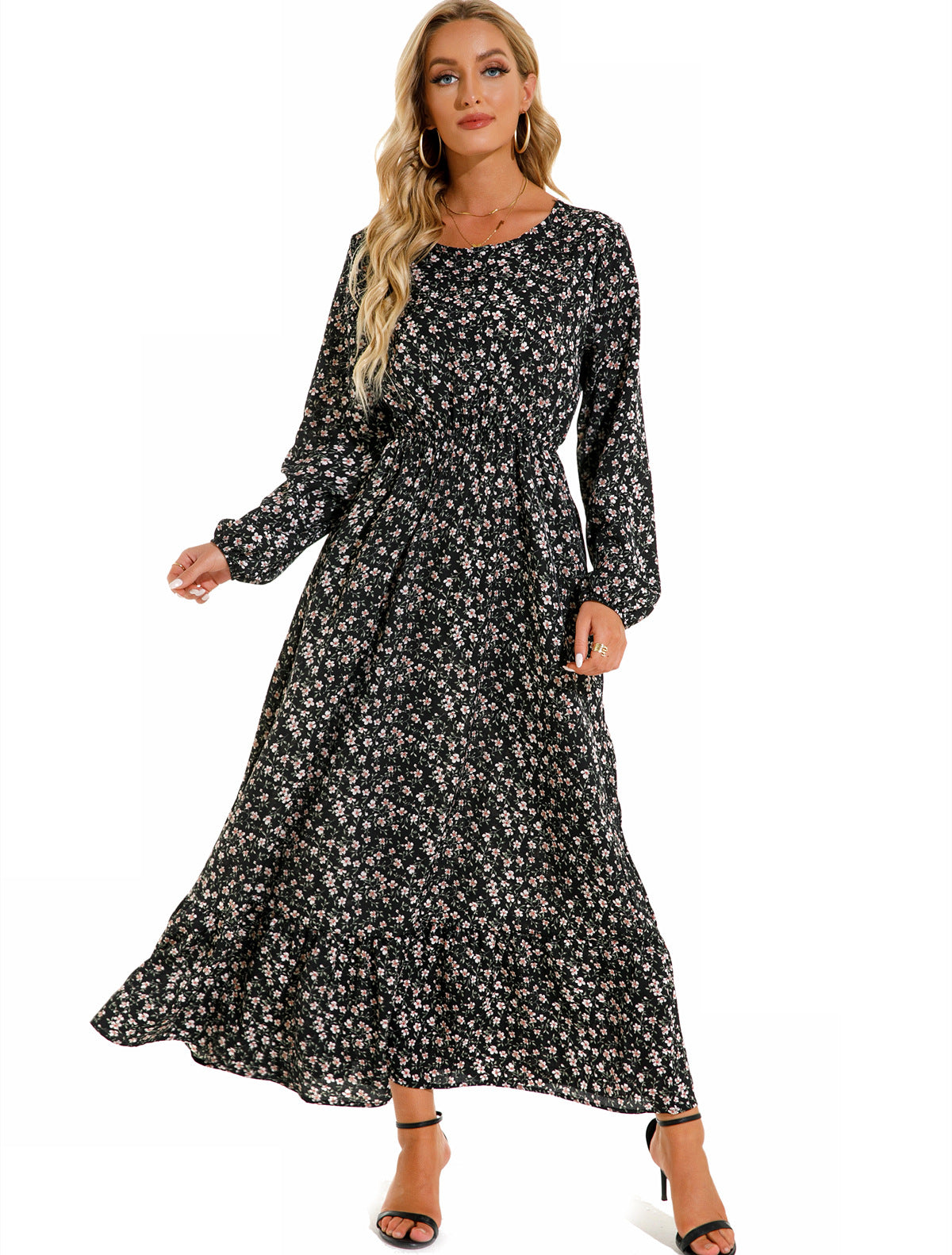 Abito versatile in chiffon floreale da donna - Elegante stile scollo rotondo