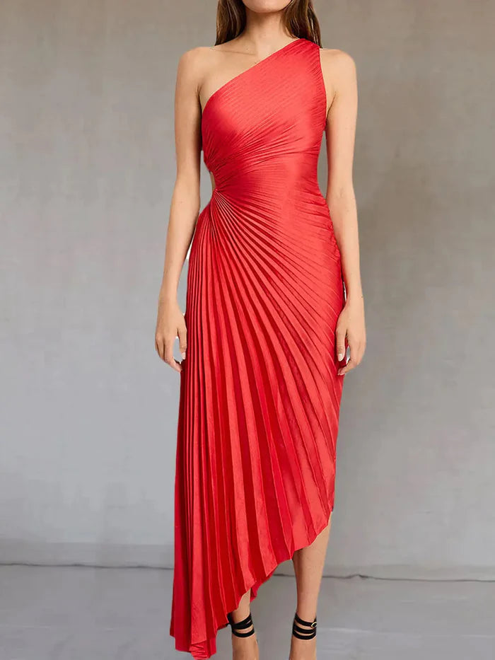 Abito maxi monospalla plissettato da donna - Elegante e fluido