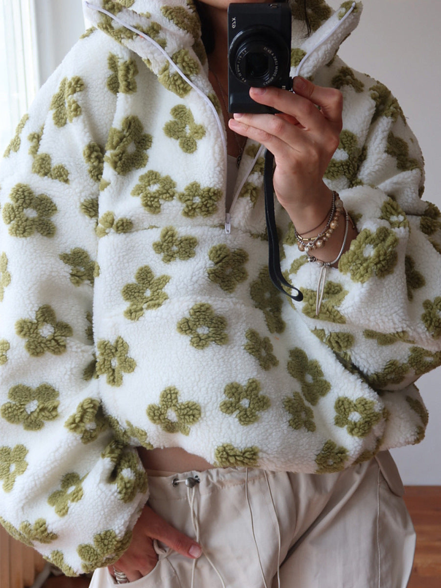 Felpa in pile da donna – Pullover casual con cerniera e tasca
