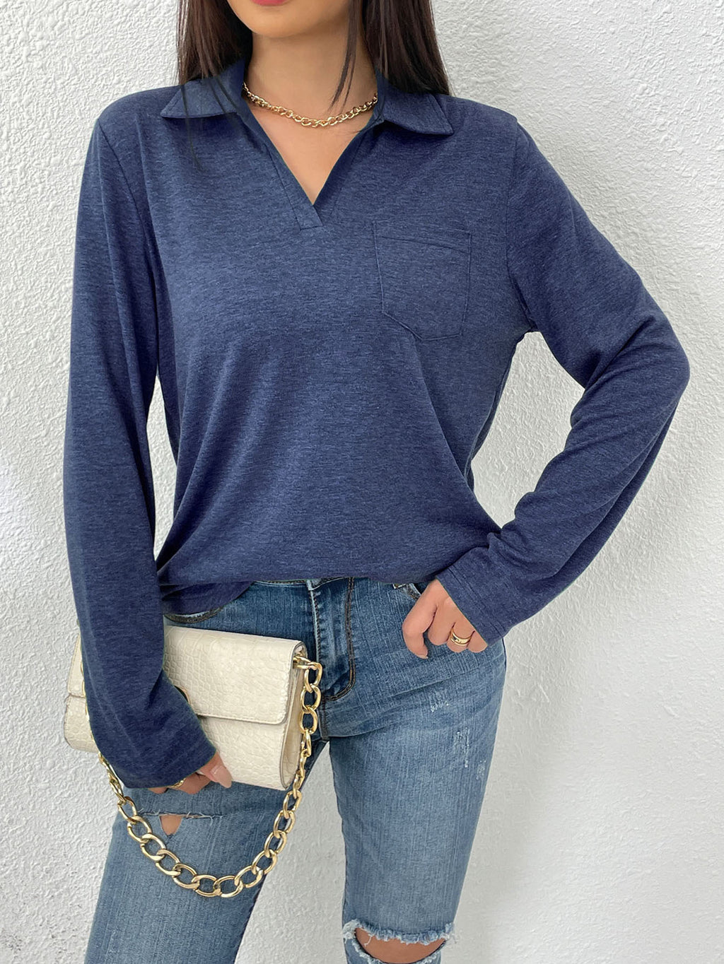 Top donna tinta unita con collo a revers - Semplice e comodo