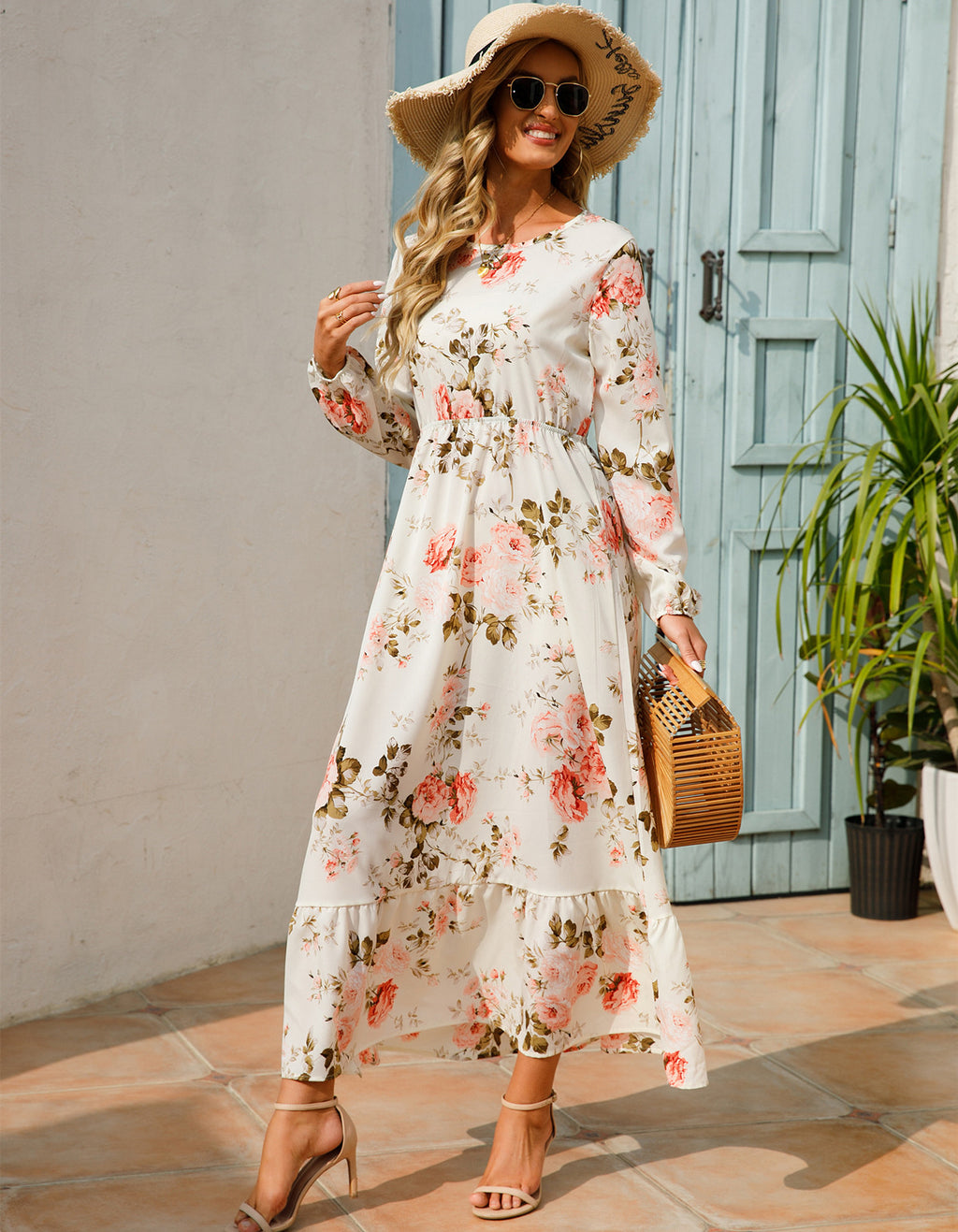 Abito versatile in chiffon floreale da donna - Elegante stile scollo rotondo