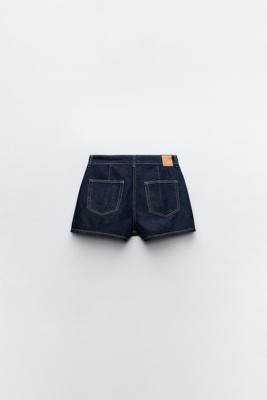 Set top in denim da donna con gonna-pantaloncino