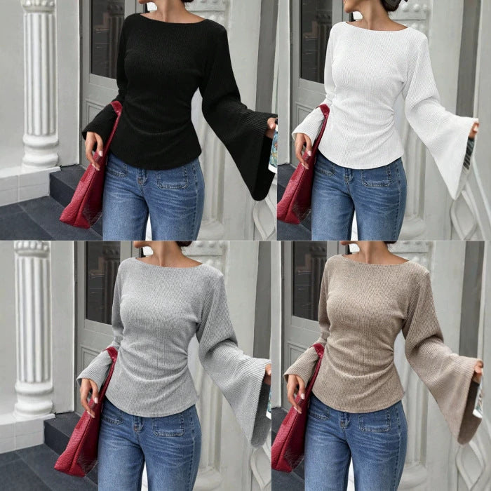 Top donna a costine con maniche svasate - Aderente ed elegante