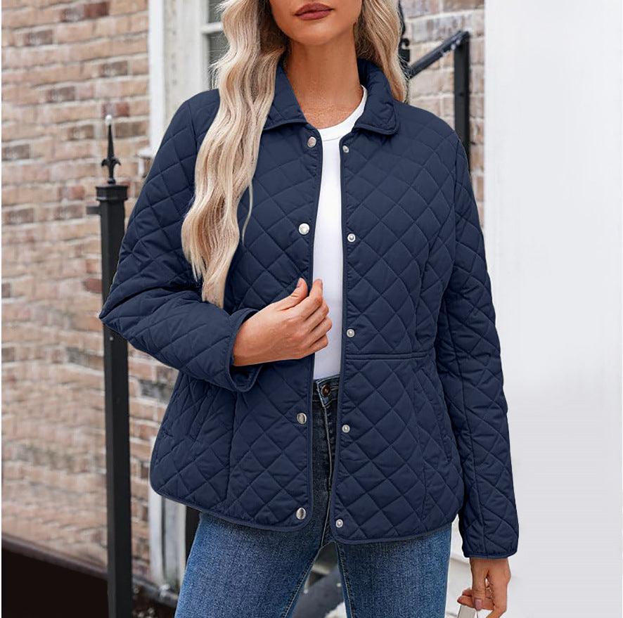 Giacca Trapuntata Donna Tinta Unita – Stile Casual con Collo a Rever Caldo