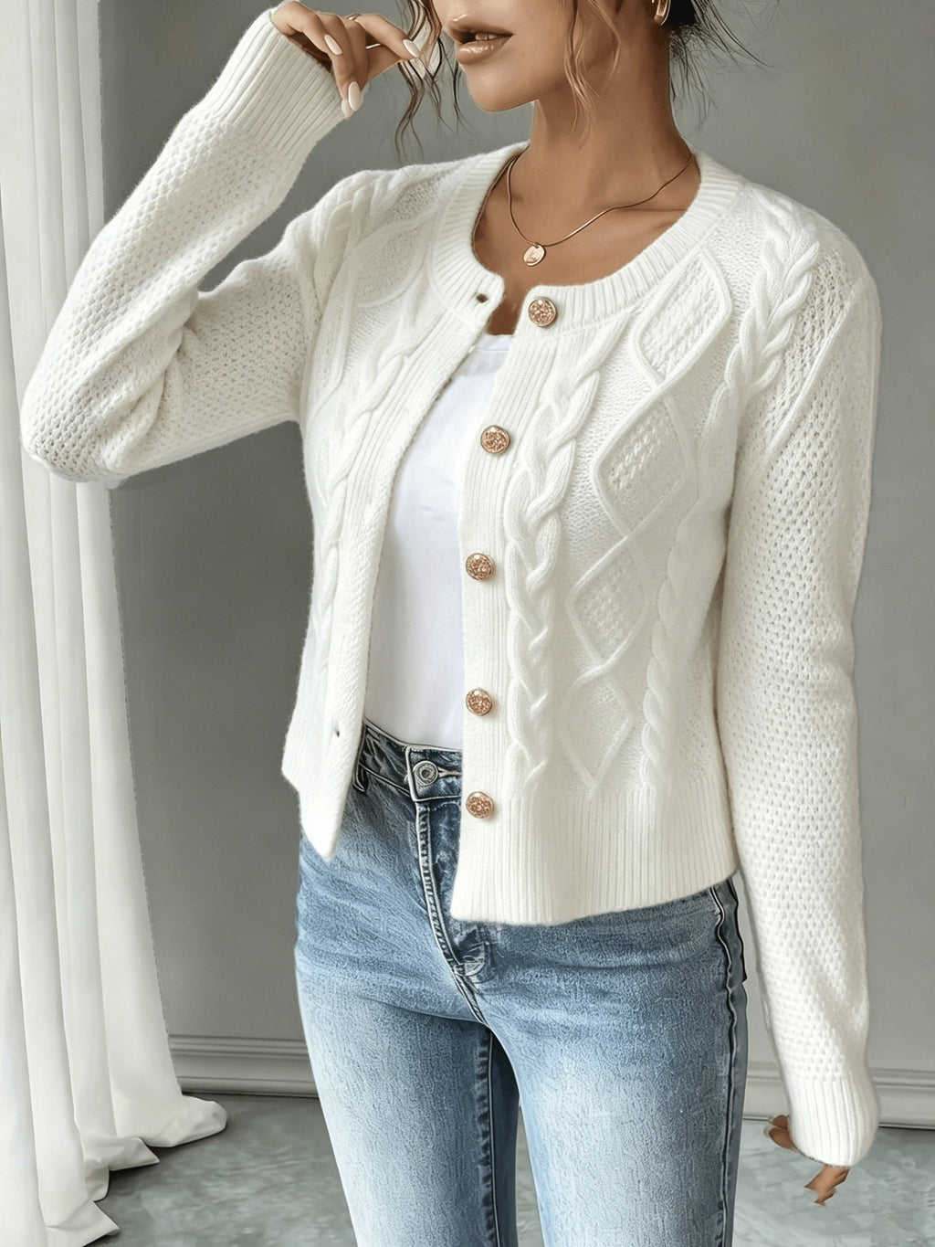 Cardigan pour femme torsadé avec boutons - Élégant et doux