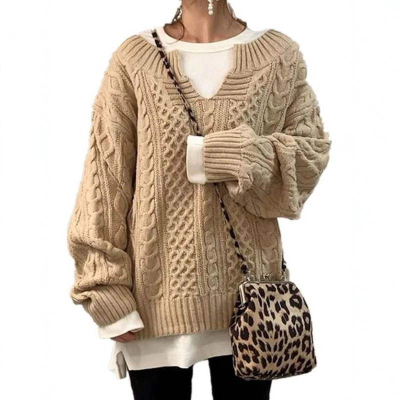 Pull épais pour femme à torsades - Chaud et décontracté