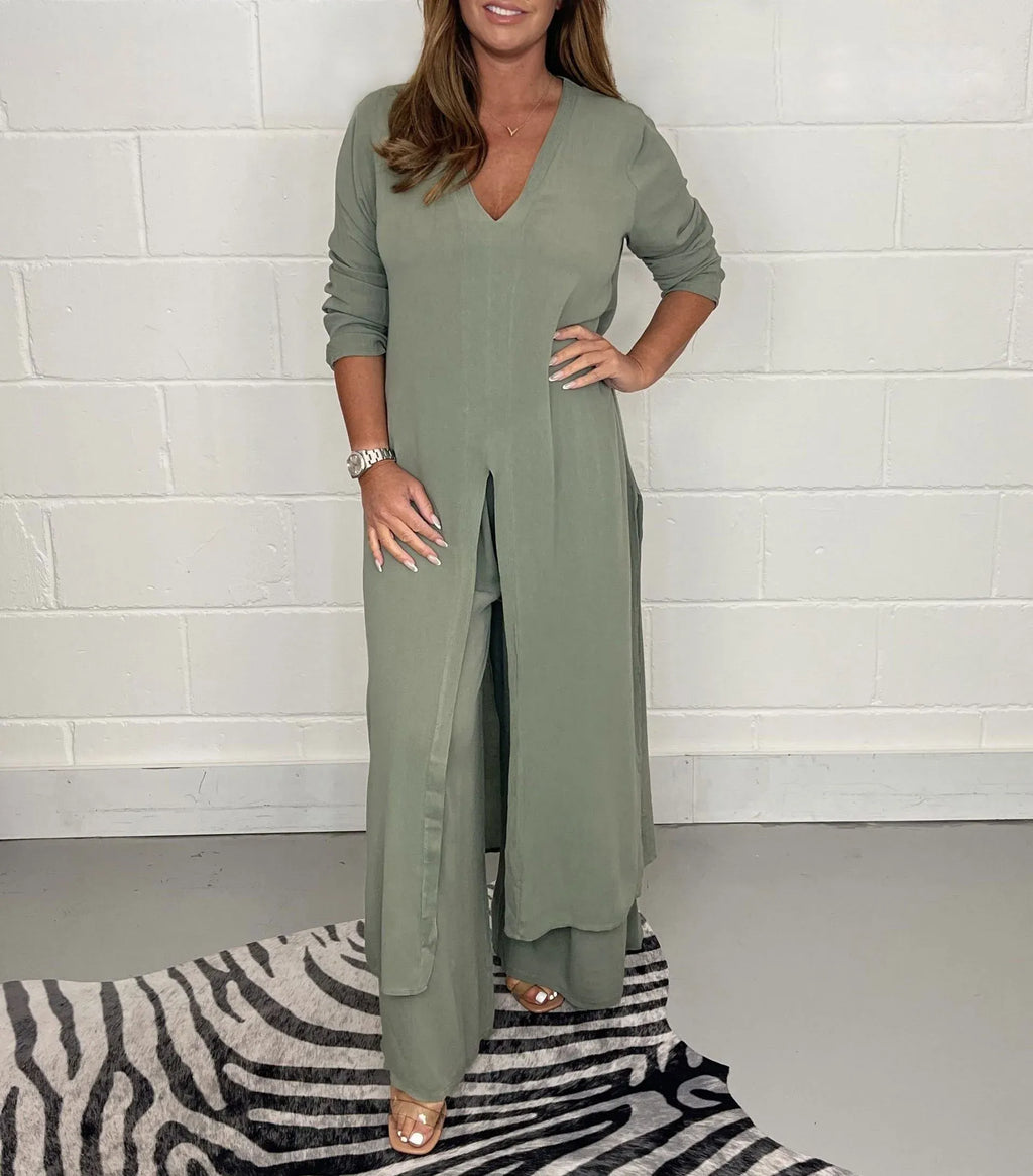 Top lungo casual da donna in due pezzi e pantaloni casual