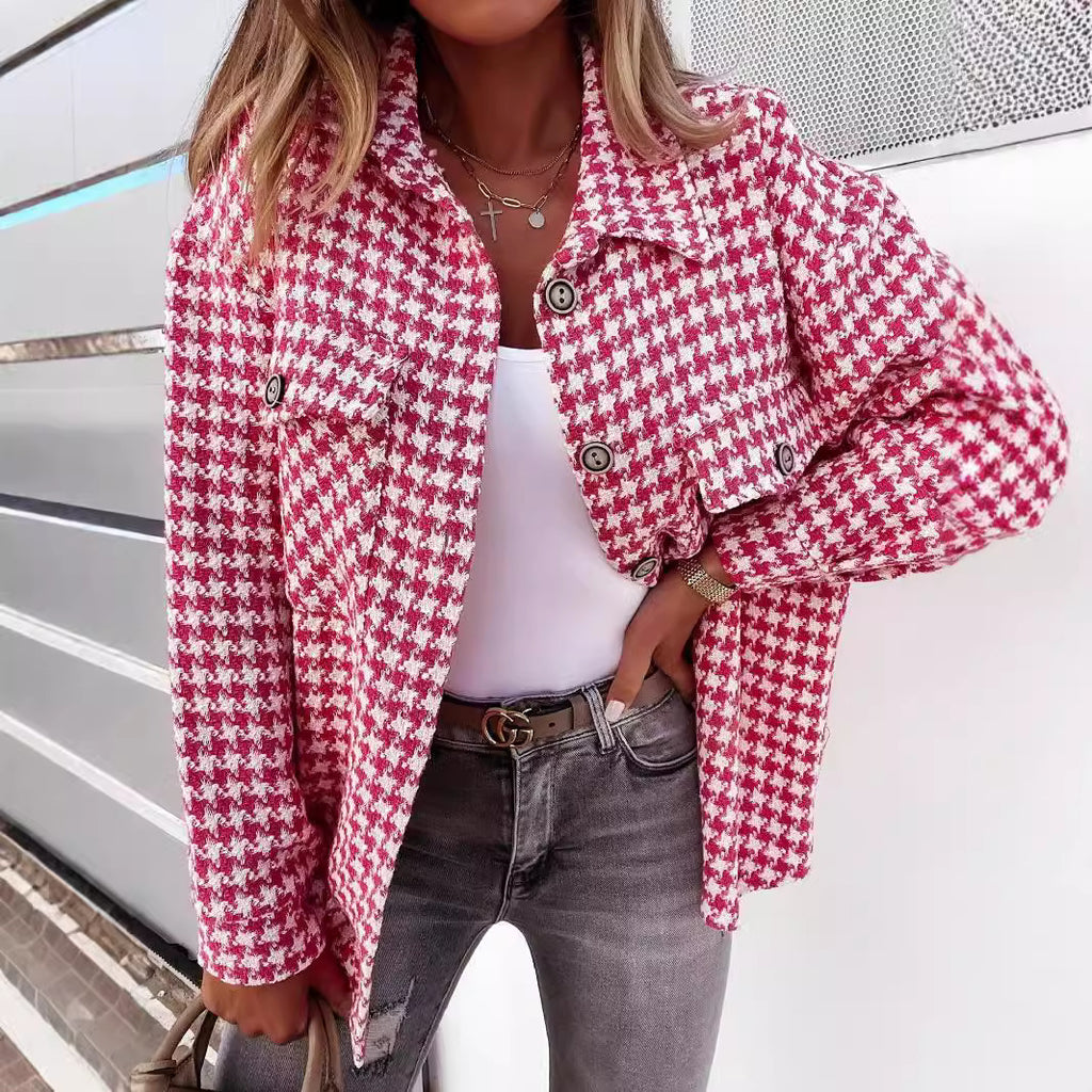 Women’s houndstooth wool coat – Chic and structured