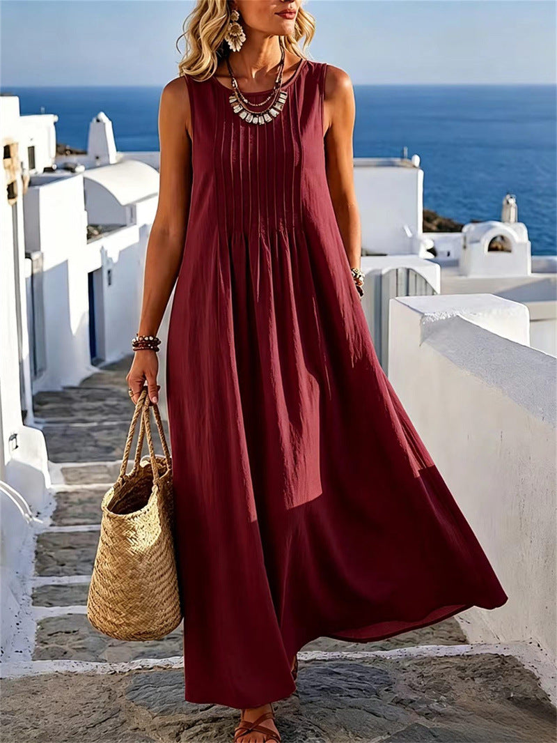 Abito donna ampio casual con collo rotondo