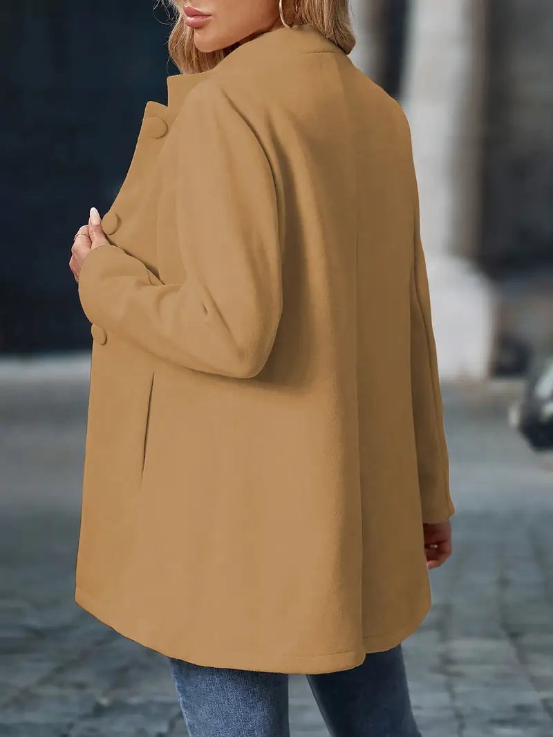Elegante cappotto invernale di media lunghezza per donna – Cappotto con collo alto e bottoni