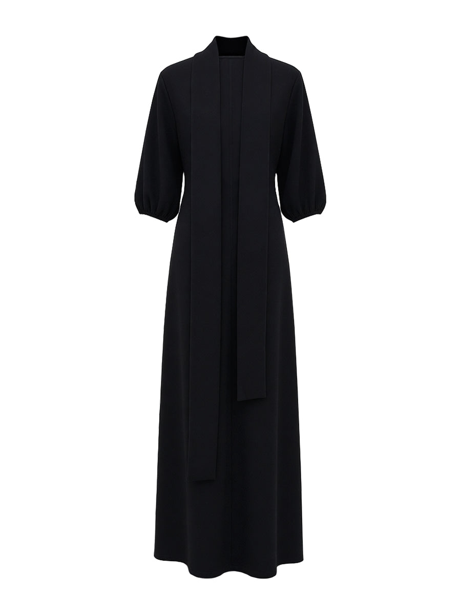 Vestito maxi da donna con maniche a sbuffo – elegante con collo alto e bottoni
