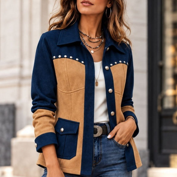 Retro color-block-jakke til kvinder - Casual og varm