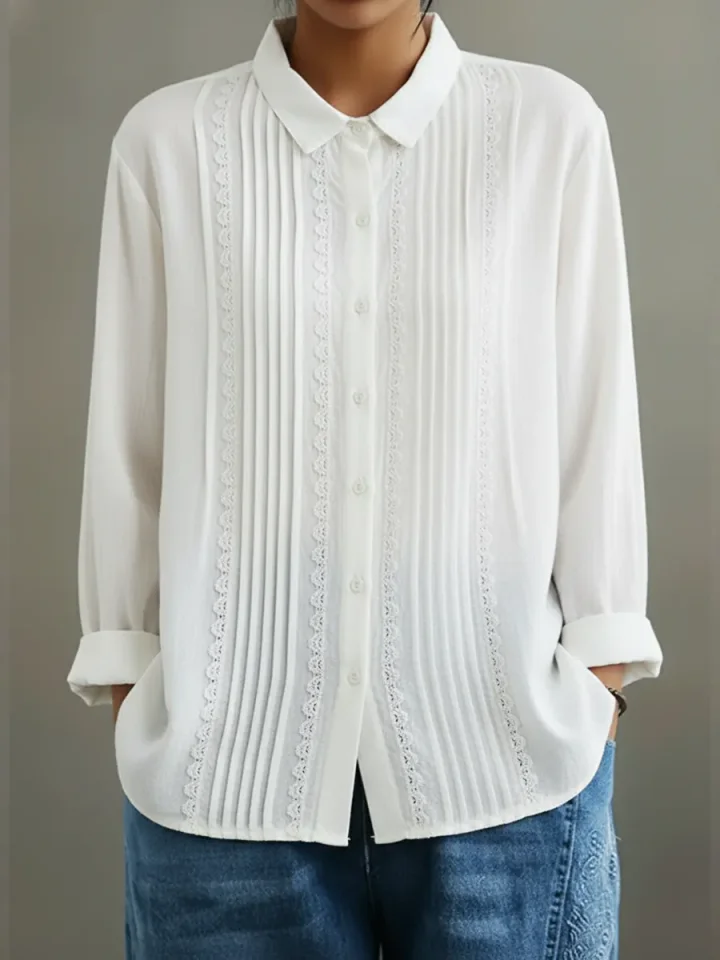 Camicia da donna in cotone e lino – Modello estivo leggero ed elegante con pizzo