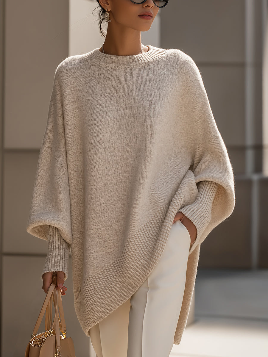 Elegante e raffinato maglione poncho in maglia da donna – Maglione lungo morbido e oversize