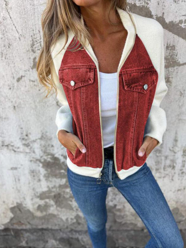 Giacca elegante con scollo a V e cerniera da donna – Abbigliamento casual per tutti i giorni