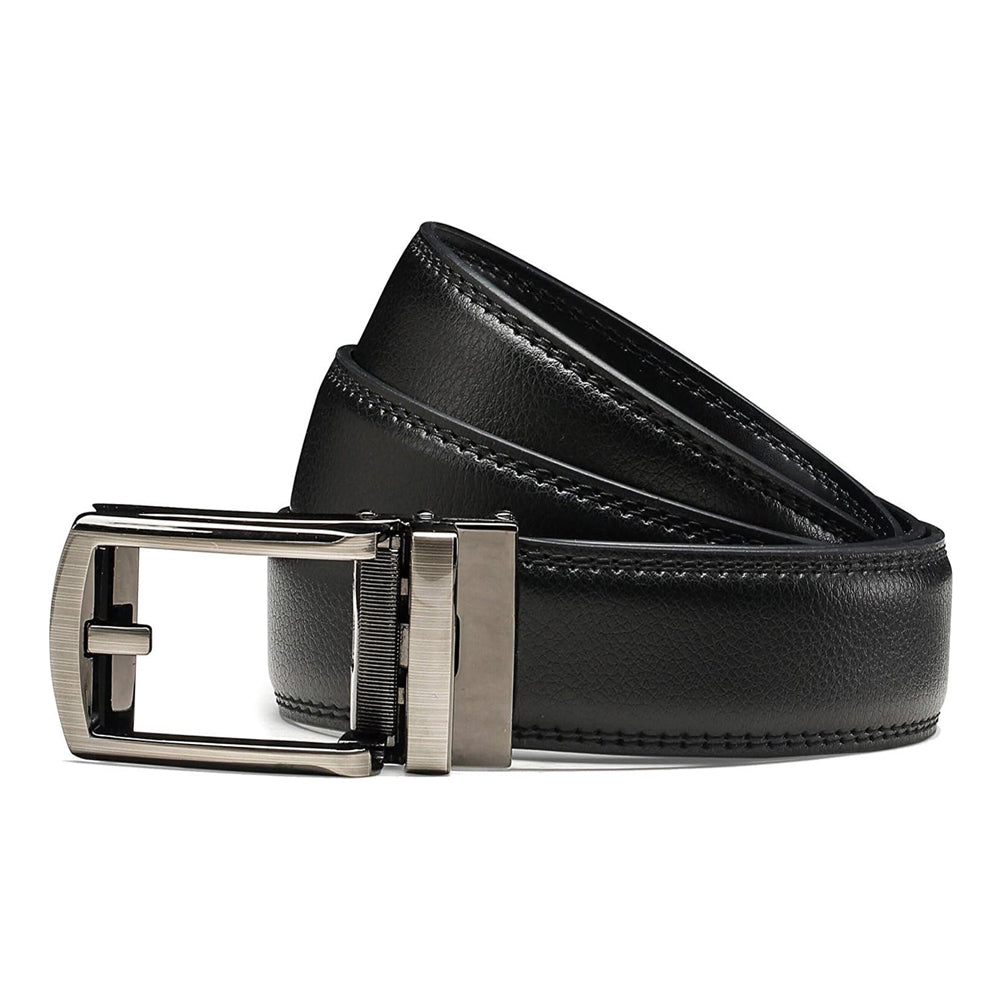 Cintura a cricchetto in pelle da uomo con chiusura a scatto – Stile casual e formale regolabile