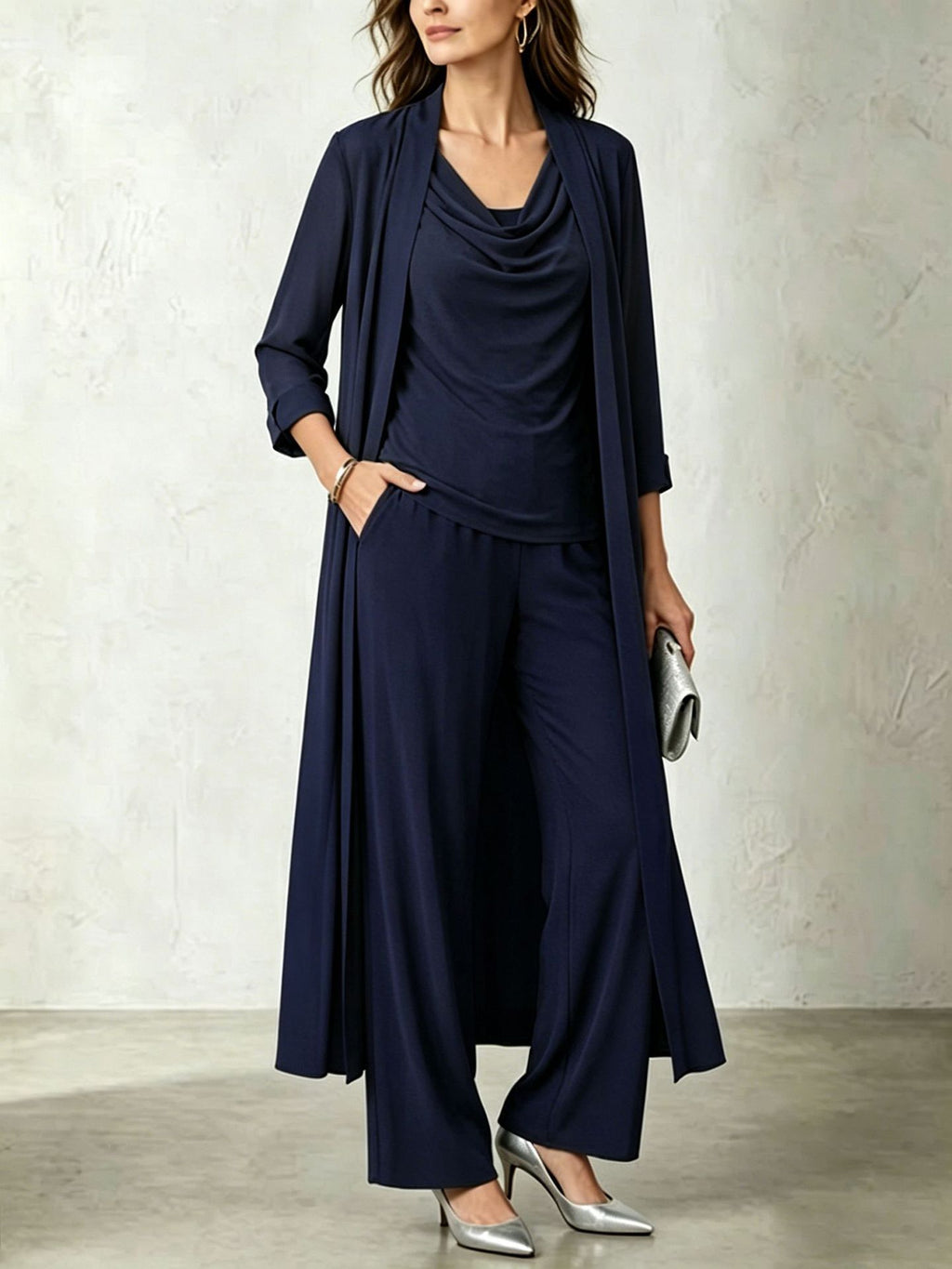 Set donna 3 pezzi con cardigan lungo e pantaloni