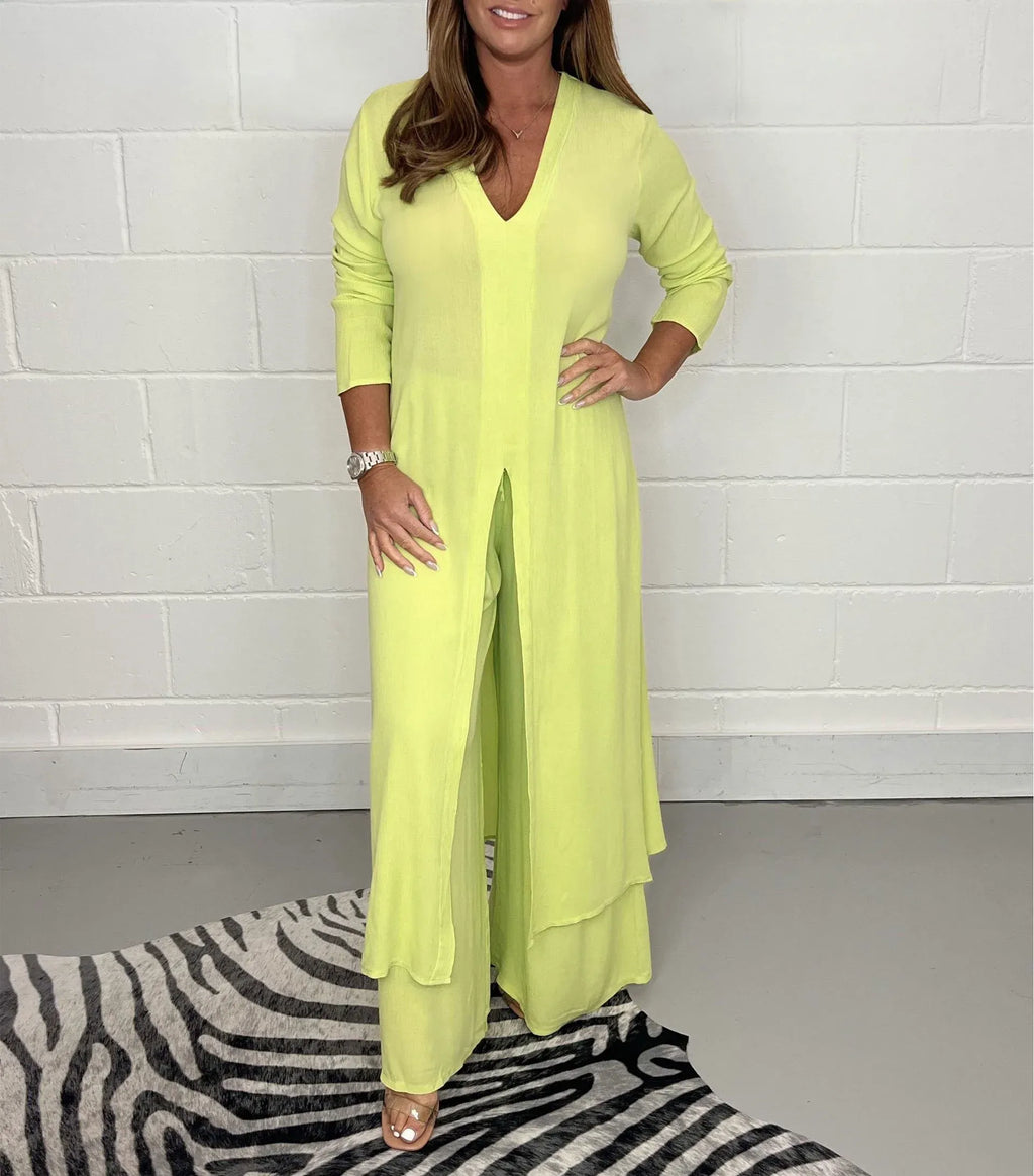 Top lungo casual da donna in due pezzi e pantaloni casual
