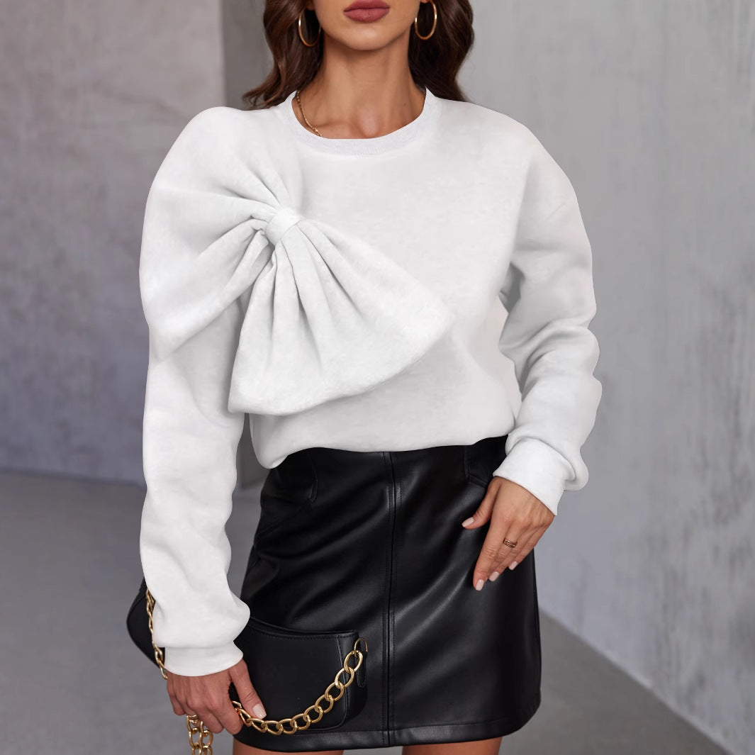 Elegante maglione da donna in maglia con fiocco - Pullover morbido a maniche lunghe