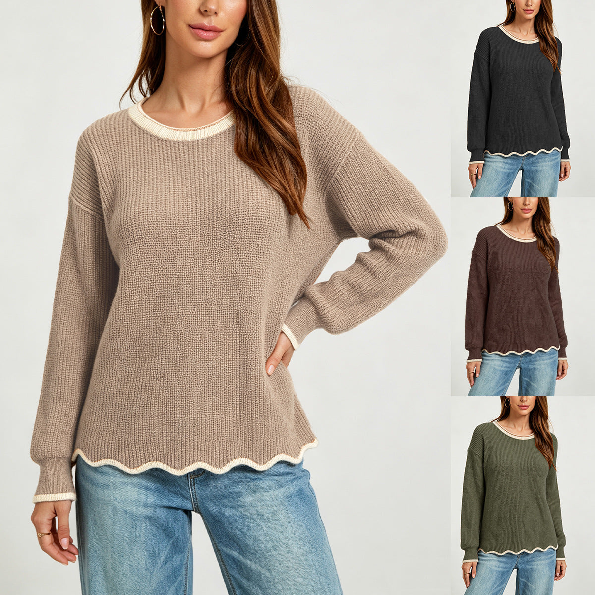 Pull femme ample à col rond en maille - Polyvalent et facile à porter